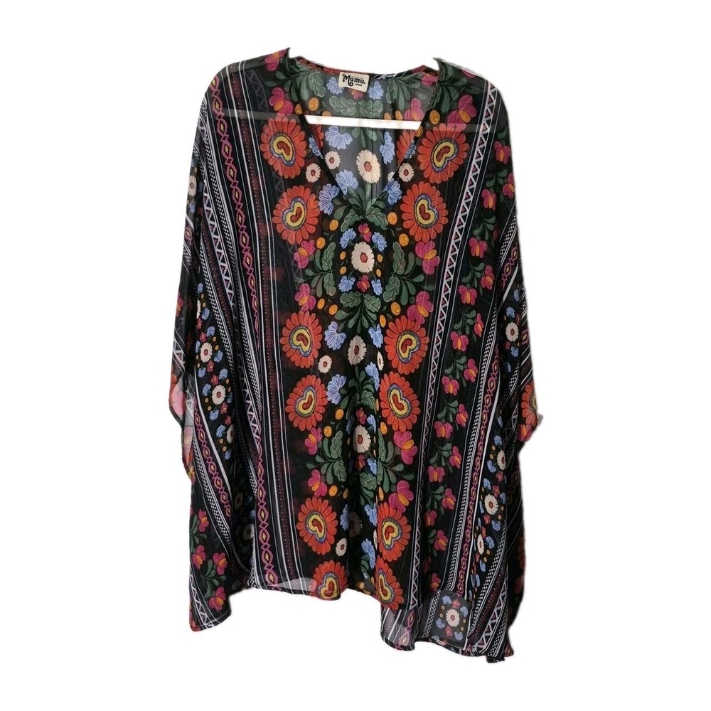 Show Me Your Mumu Peta Tunic Mexicali Boho Floral V-Neck Sheer Top Size Large